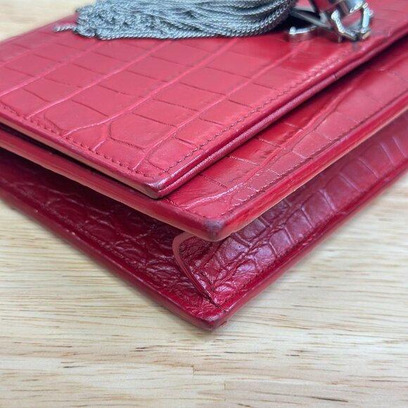 Yves Saint Laurent Red Crocodile Leather Kate Chain Shoulder Bag Crossbody - Picture 4 of 6